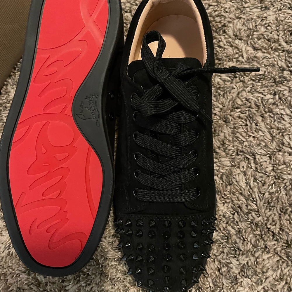 Christian Louboutin Black and Red Spiked Sneakers